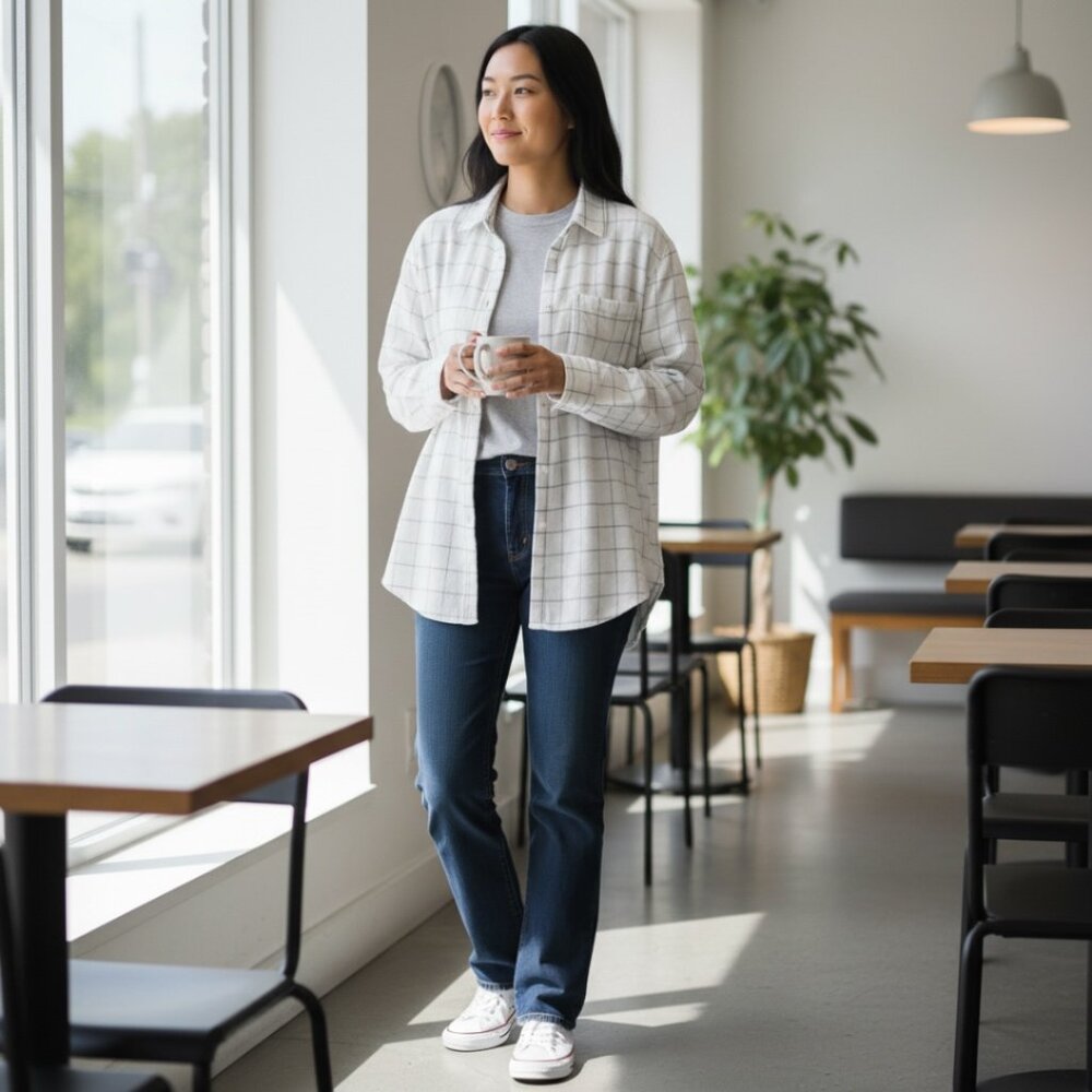 Madewell Womens XXS White Grey Windowpane Plaid Cotton Flannel Button Down Shirt
